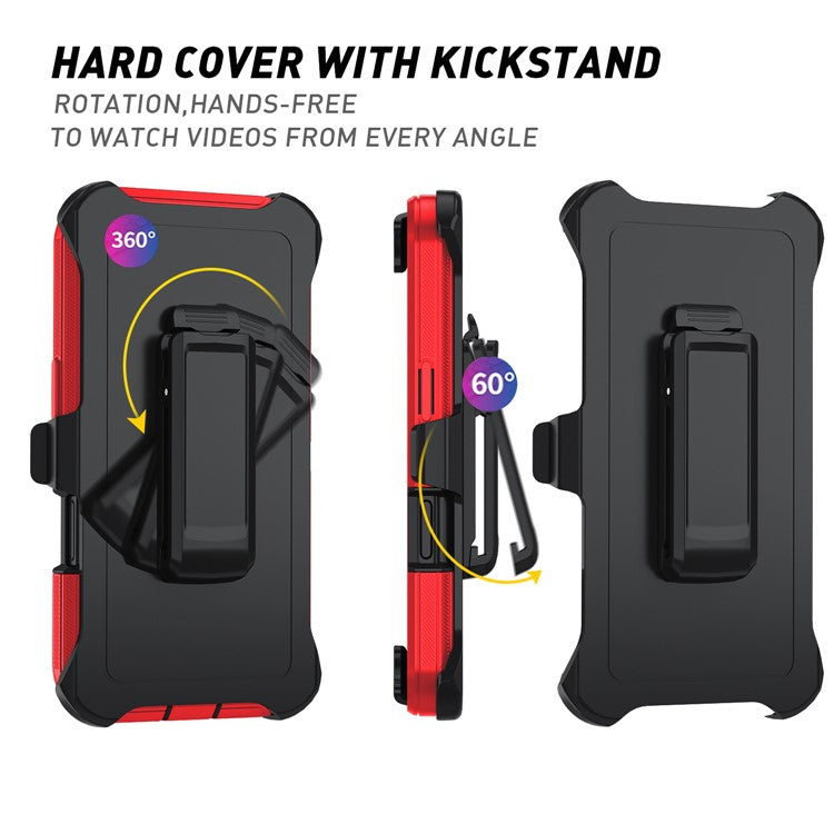 For iPhone 17 Rugged Case PC + TPU Cell Phone Cover with Back Clip Kickstand - Red  /  Black