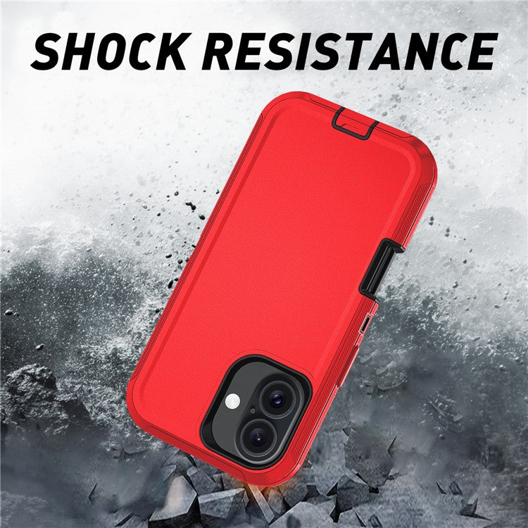 For iPhone 17 Rugged Case PC + TPU Cell Phone Cover with Back Clip Kickstand - Red  /  Black