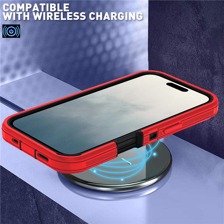 For iPhone 17 Rugged Case PC + TPU Cell Phone Cover with Back Clip Kickstand - Red  /  Black