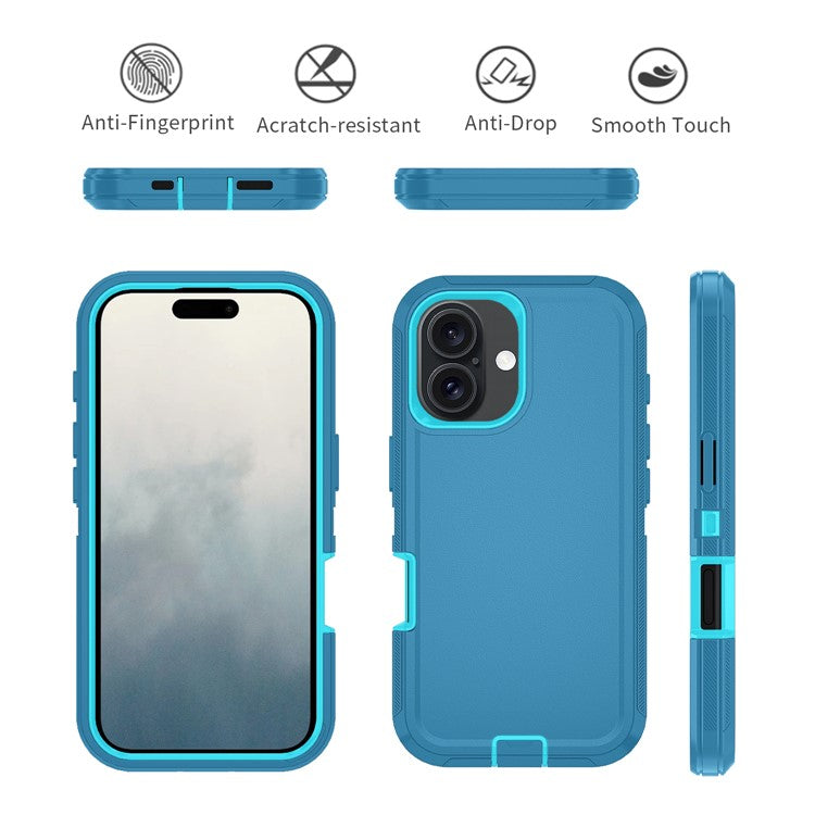 For iPhone 17 Rugged Case PC + TPU Cell Phone Cover with Back Clip Kickstand - Lake Blue