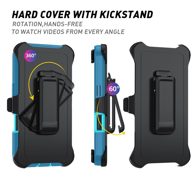 For iPhone 17 Rugged Case PC + TPU Cell Phone Cover with Back Clip Kickstand - Lake Blue