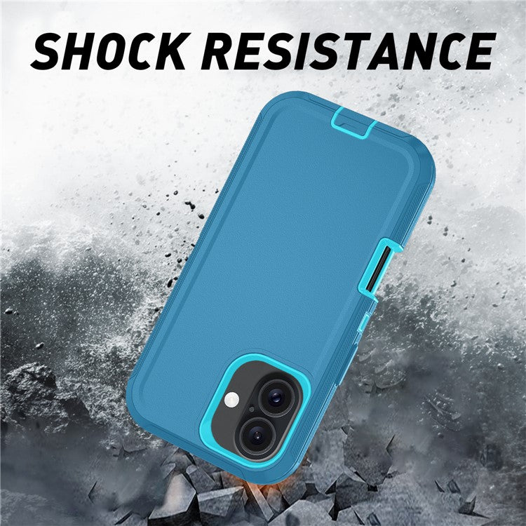 For iPhone 17 Rugged Case PC + TPU Cell Phone Cover with Back Clip Kickstand - Lake Blue