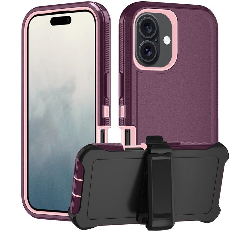 For iPhone 17 Rugged Case PC + TPU Cell Phone Cover with Back Clip Kickstand - Wine Red