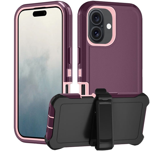 For iPhone 17 Rugged Case PC + TPU Cell Phone Cover with Back Clip Kickstand - Wine Red