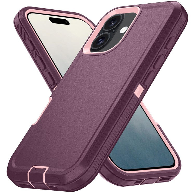 For iPhone 17 Rugged Case PC + TPU Cell Phone Cover with Back Clip Kickstand - Wine Red