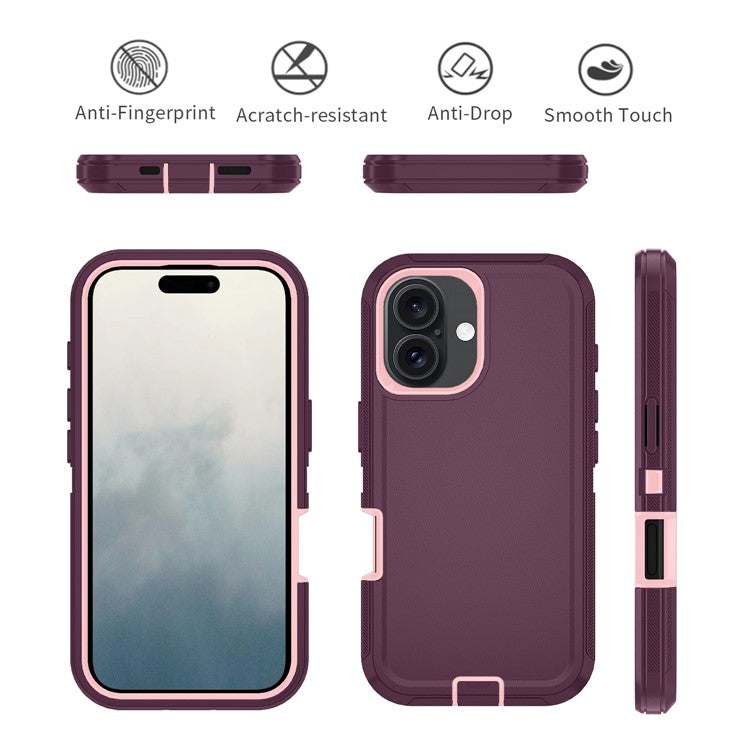 For iPhone 17 Rugged Case PC + TPU Cell Phone Cover with Back Clip Kickstand - Wine Red
