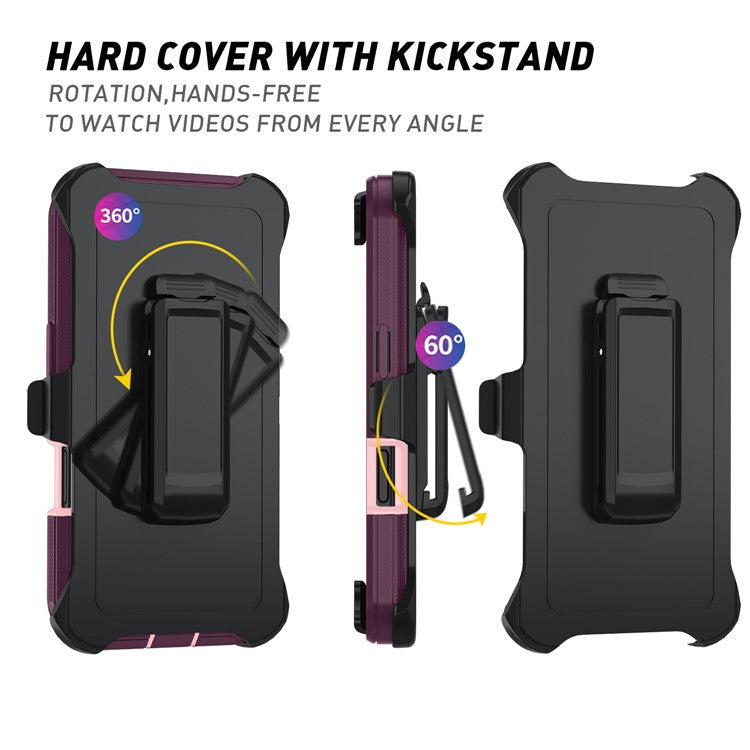 For iPhone 17 Rugged Case PC + TPU Cell Phone Cover with Back Clip Kickstand - Wine Red
