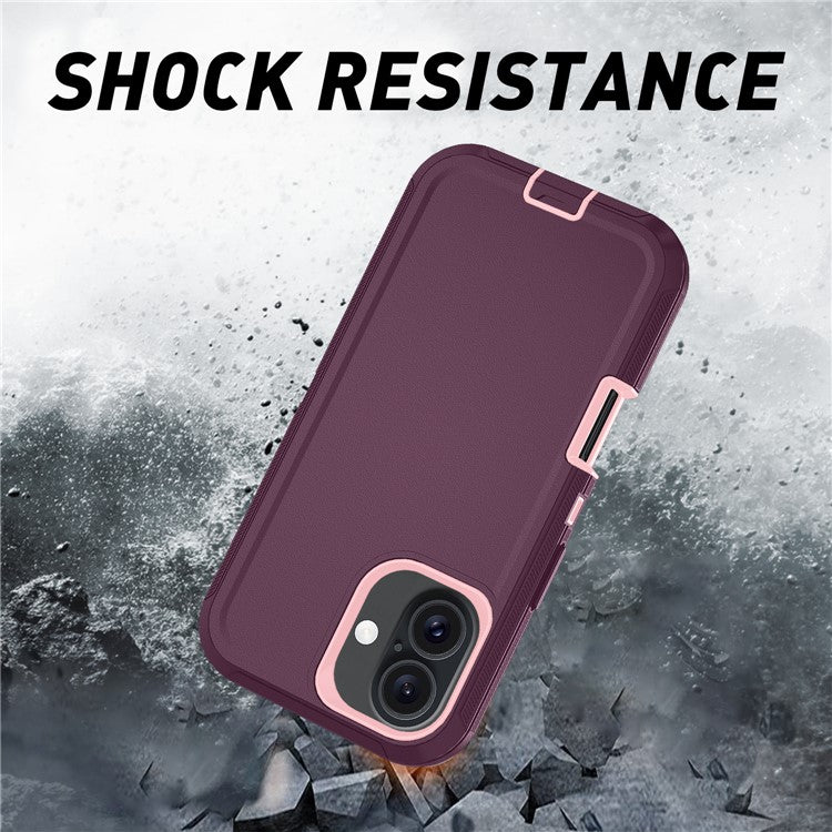 For iPhone 17 Rugged Case PC + TPU Cell Phone Cover with Back Clip Kickstand - Wine Red