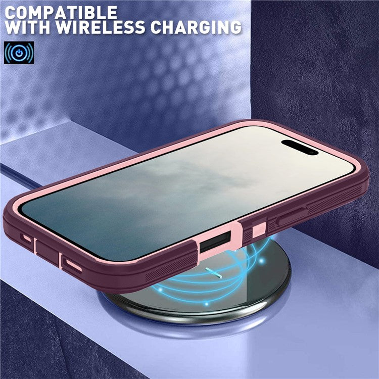 For iPhone 17 Rugged Case PC + TPU Cell Phone Cover with Back Clip Kickstand - Wine Red