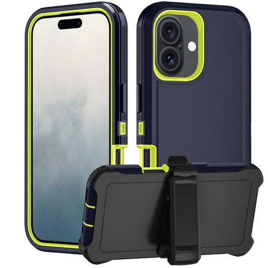 For iPhone 17 Rugged Case PC + TPU Cell Phone Cover with Back Clip Kickstand - Blue  /  Green