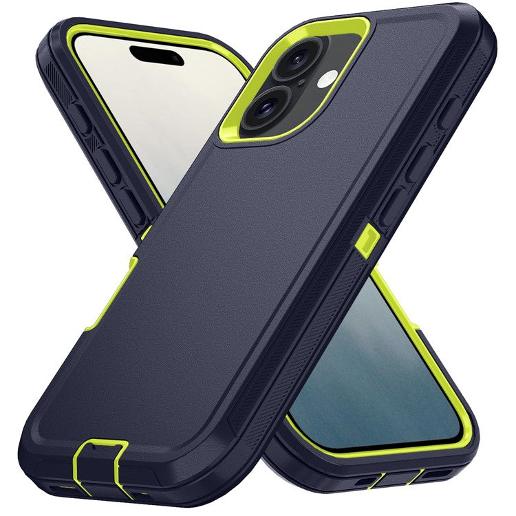 For iPhone 17 Rugged Case PC + TPU Cell Phone Cover with Back Clip Kickstand - Blue  /  Green