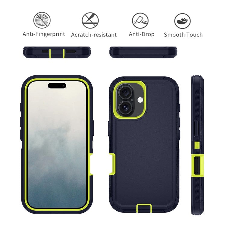 For iPhone 17 Rugged Case PC + TPU Cell Phone Cover with Back Clip Kickstand - Blue  /  Green