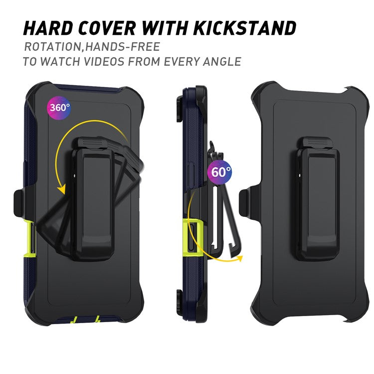 For iPhone 17 Rugged Case PC + TPU Cell Phone Cover with Back Clip Kickstand - Blue  /  Green