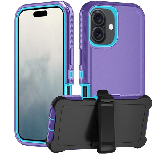 For iPhone 17 Rugged Case PC + TPU Cell Phone Cover with Back Clip Kickstand - Light Purple