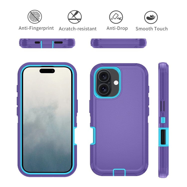 For iPhone 17 Rugged Case PC + TPU Cell Phone Cover with Back Clip Kickstand - Light Purple