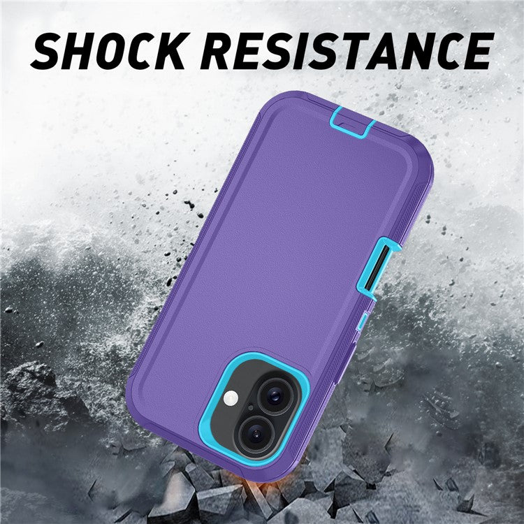 For iPhone 17 Rugged Case PC + TPU Cell Phone Cover with Back Clip Kickstand - Light Purple