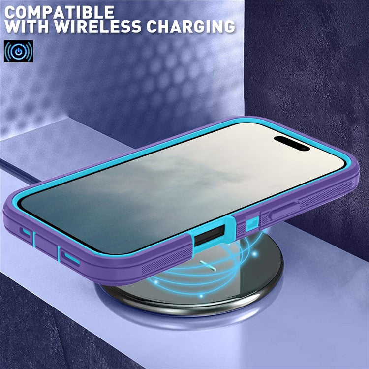 For iPhone 17 Rugged Case PC + TPU Cell Phone Cover with Back Clip Kickstand - Light Purple