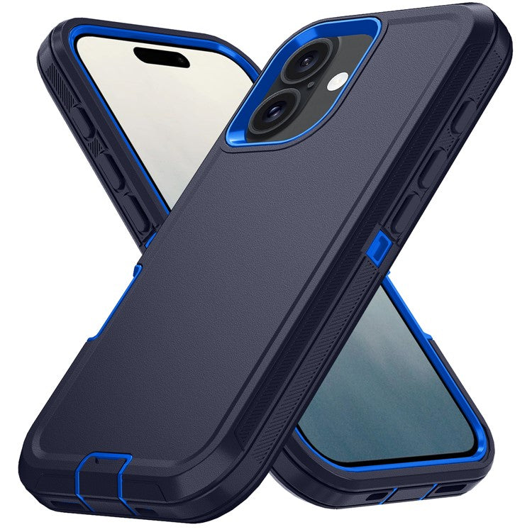 For iPhone 17 Rugged Case PC + TPU Cell Phone Cover with Back Clip Kickstand - Dark Blue
