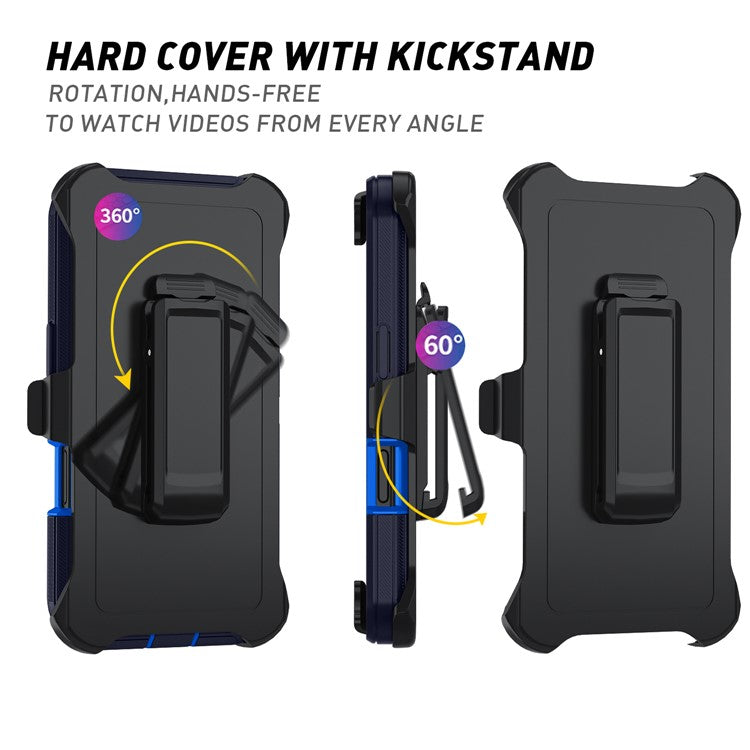 For iPhone 17 Rugged Case PC + TPU Cell Phone Cover with Back Clip Kickstand - Dark Blue