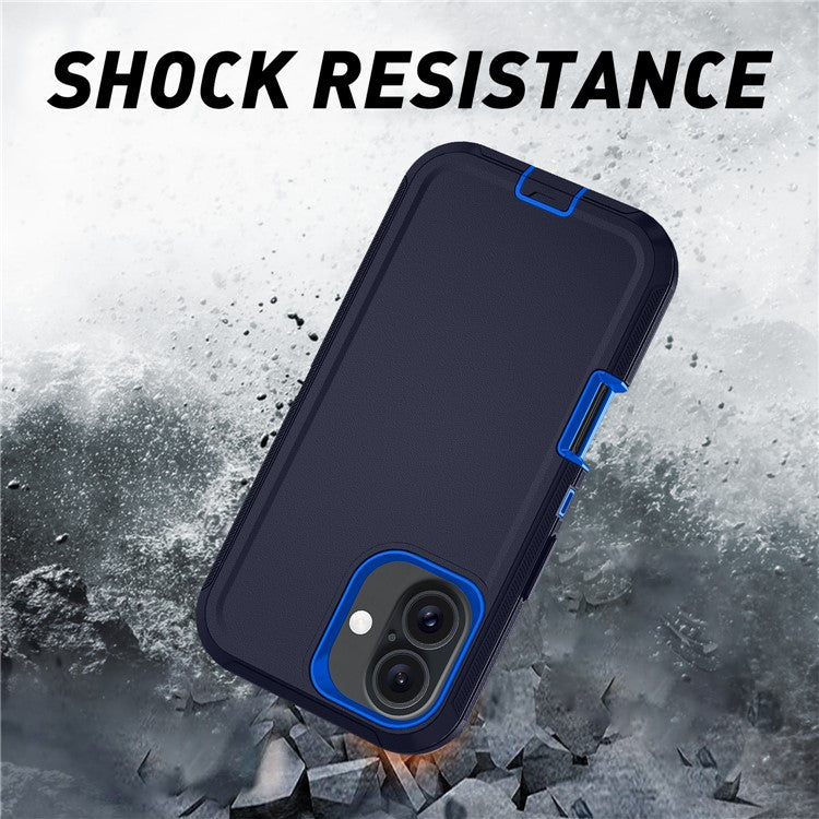 For iPhone 17 Rugged Case PC + TPU Cell Phone Cover with Back Clip Kickstand - Dark Blue