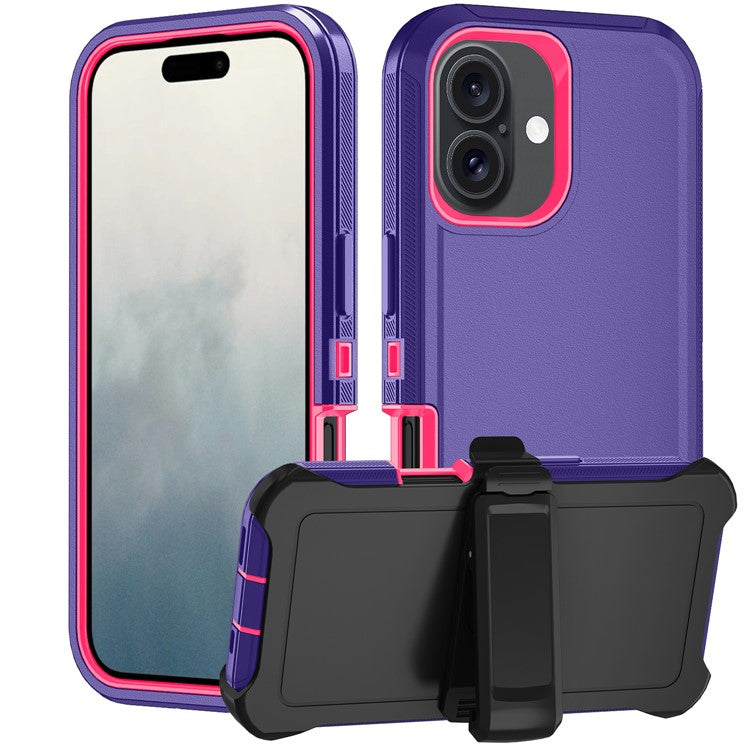 For iPhone 17 Rugged Case PC + TPU Cell Phone Cover with Back Clip Kickstand - Dark Purple