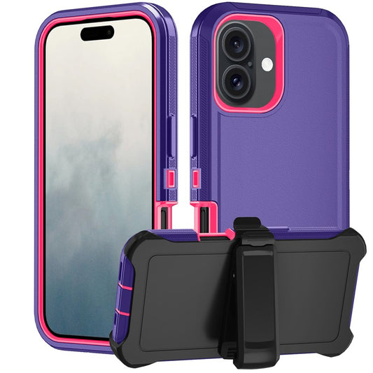For iPhone 17 Rugged Case PC + TPU Cell Phone Cover with Back Clip Kickstand - Dark Purple
