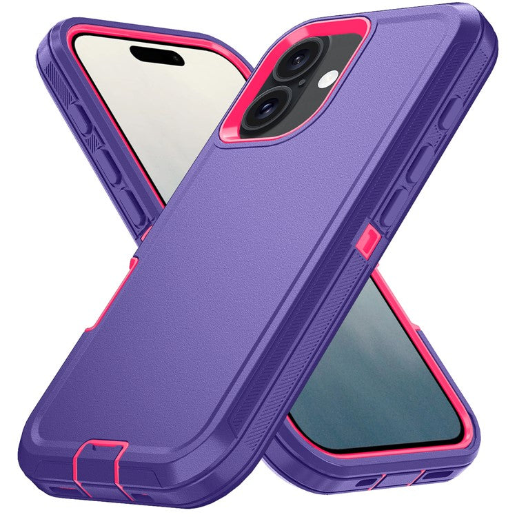 For iPhone 17 Rugged Case PC + TPU Cell Phone Cover with Back Clip Kickstand - Dark Purple