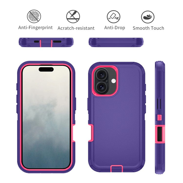 For iPhone 17 Rugged Case PC + TPU Cell Phone Cover with Back Clip Kickstand - Dark Purple