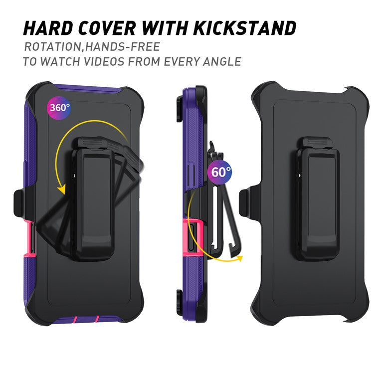 For iPhone 17 Rugged Case PC + TPU Cell Phone Cover with Back Clip Kickstand - Dark Purple