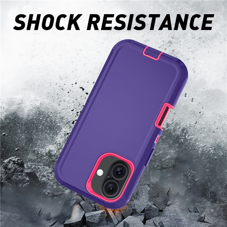 For iPhone 17 Rugged Case PC + TPU Cell Phone Cover with Back Clip Kickstand - Dark Purple