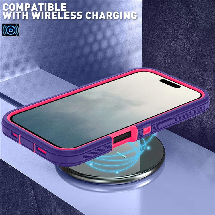 For iPhone 17 Rugged Case PC + TPU Cell Phone Cover with Back Clip Kickstand - Dark Purple