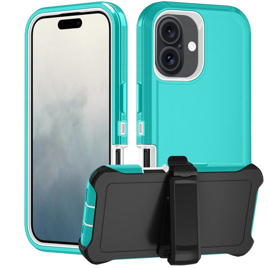 For iPhone 17 Rugged Case PC + TPU Cell Phone Cover with Back Clip Kickstand - Baby Blue