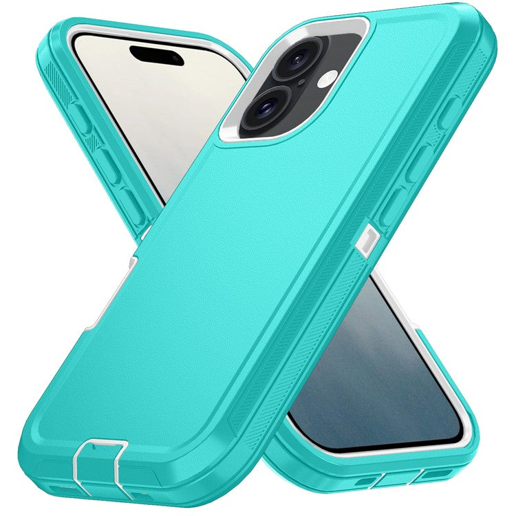 For iPhone 17 Rugged Case PC + TPU Cell Phone Cover with Back Clip Kickstand - Baby Blue