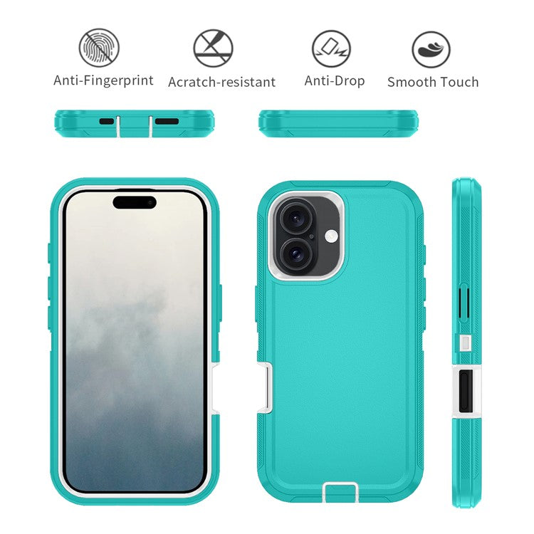 For iPhone 17 Rugged Case PC + TPU Cell Phone Cover with Back Clip Kickstand - Baby Blue