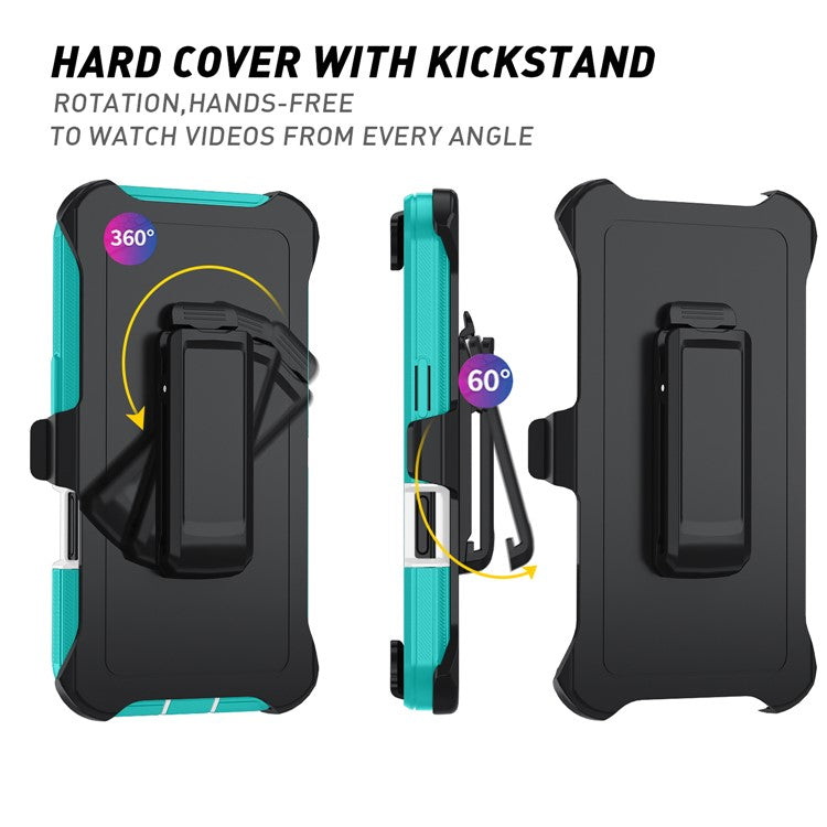 For iPhone 17 Rugged Case PC + TPU Cell Phone Cover with Back Clip Kickstand - Baby Blue
