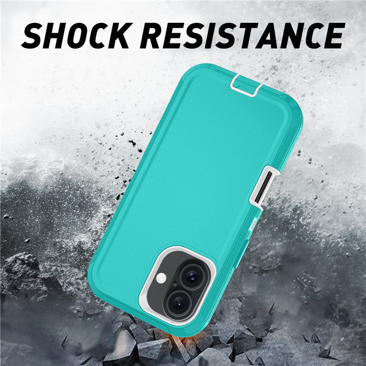 For iPhone 17 Rugged Case PC + TPU Cell Phone Cover with Back Clip Kickstand - Baby Blue