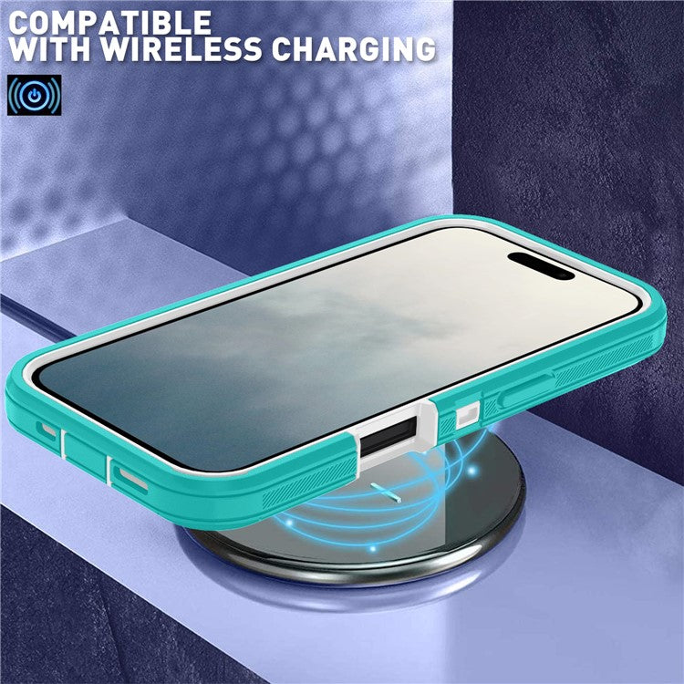 For iPhone 17 Rugged Case PC + TPU Cell Phone Cover with Back Clip Kickstand - Baby Blue