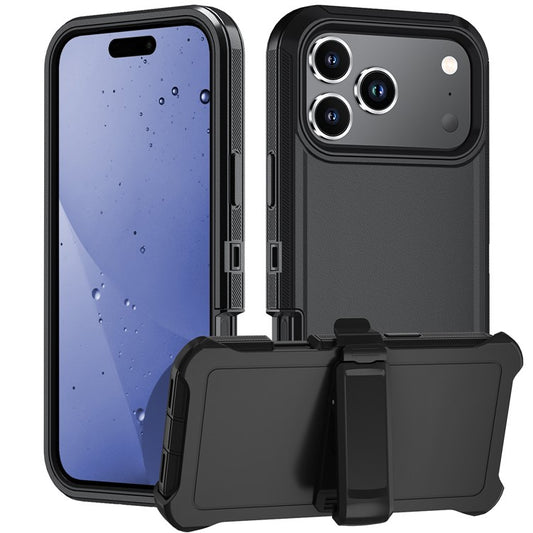 For iPhone 17 Pro Rugged Case PC + TPU Cell Phone Cover with Back Clip Kickstand - Black