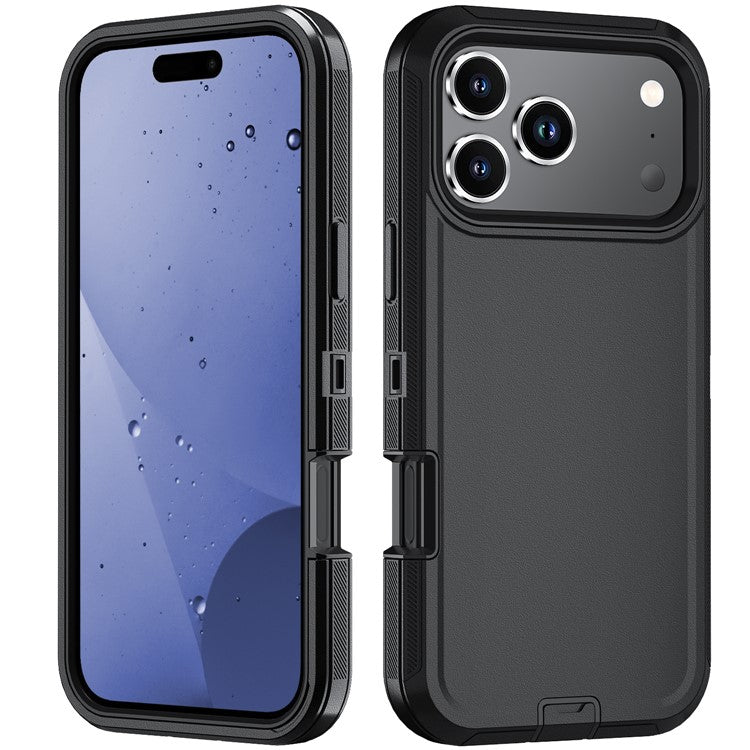 For iPhone 17 Pro Rugged Case PC + TPU Cell Phone Cover with Back Clip Kickstand - Black