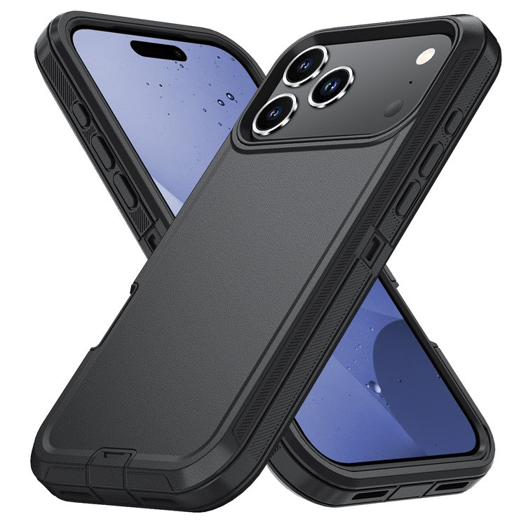 For iPhone 17 Pro Rugged Case PC + TPU Cell Phone Cover with Back Clip Kickstand - Black