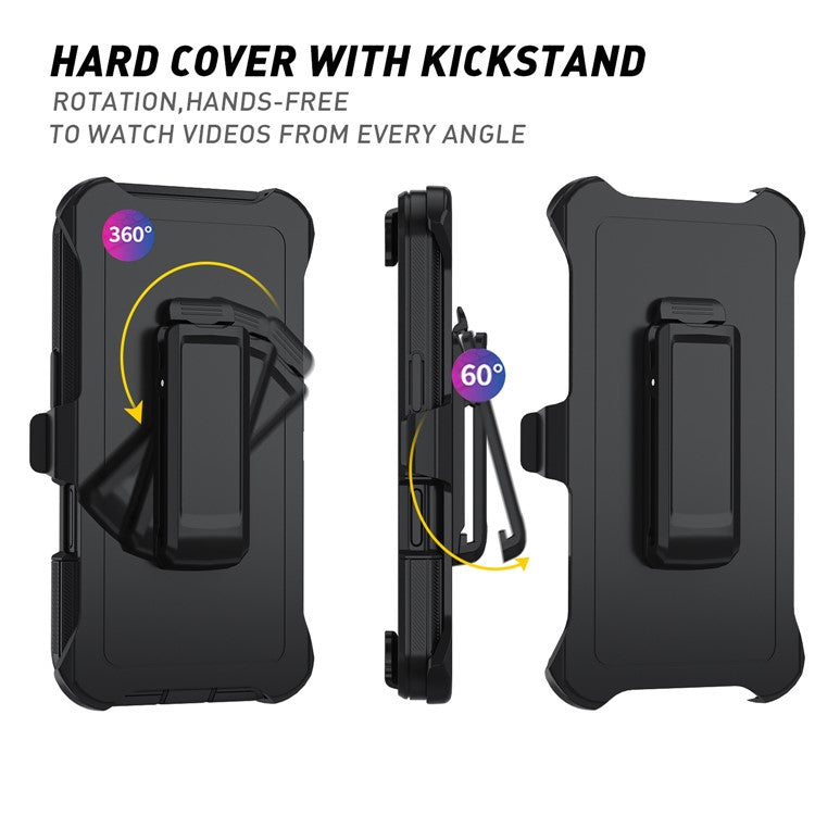 For iPhone 17 Pro Rugged Case PC + TPU Cell Phone Cover with Back Clip Kickstand - Black