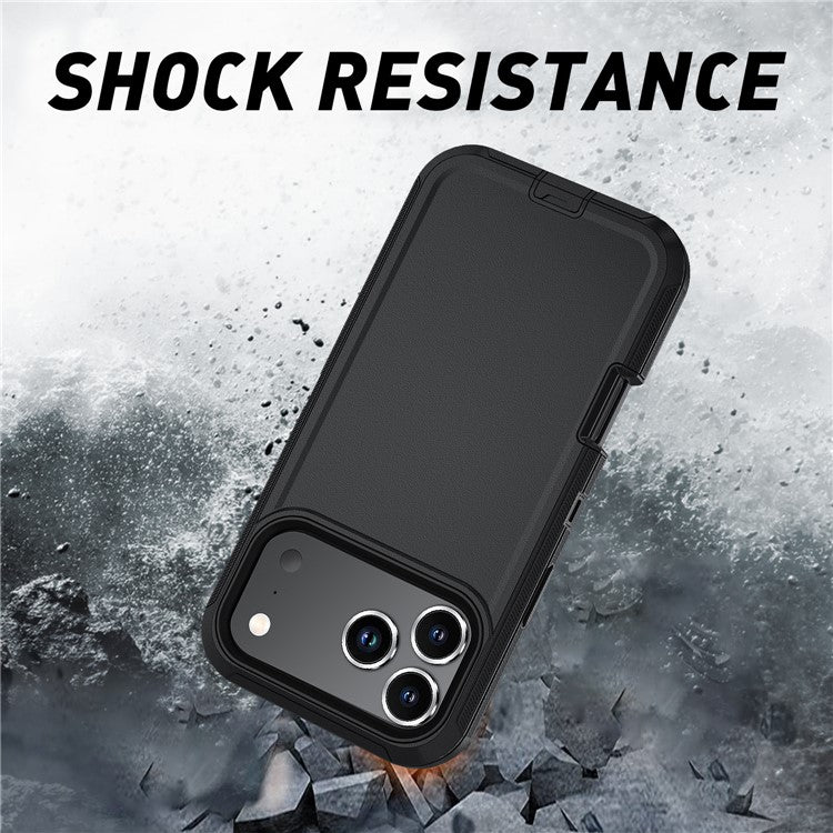 For iPhone 17 Pro Rugged Case PC + TPU Cell Phone Cover with Back Clip Kickstand - Black
