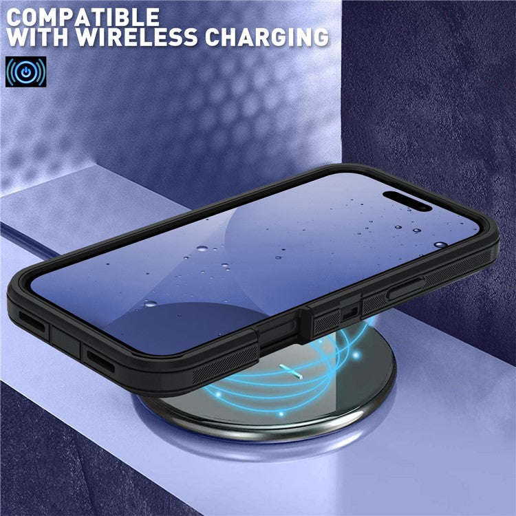 For iPhone 17 Pro Rugged Case PC + TPU Cell Phone Cover with Back Clip Kickstand - Black