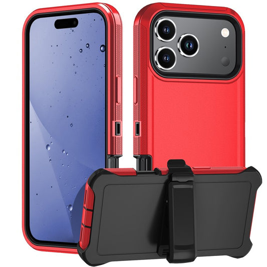 For iPhone 17 Pro Rugged Case PC + TPU Cell Phone Cover with Back Clip Kickstand - Red  /  Black