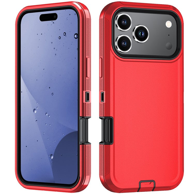 For iPhone 17 Pro Rugged Case PC + TPU Cell Phone Cover with Back Clip Kickstand - Red  /  Black