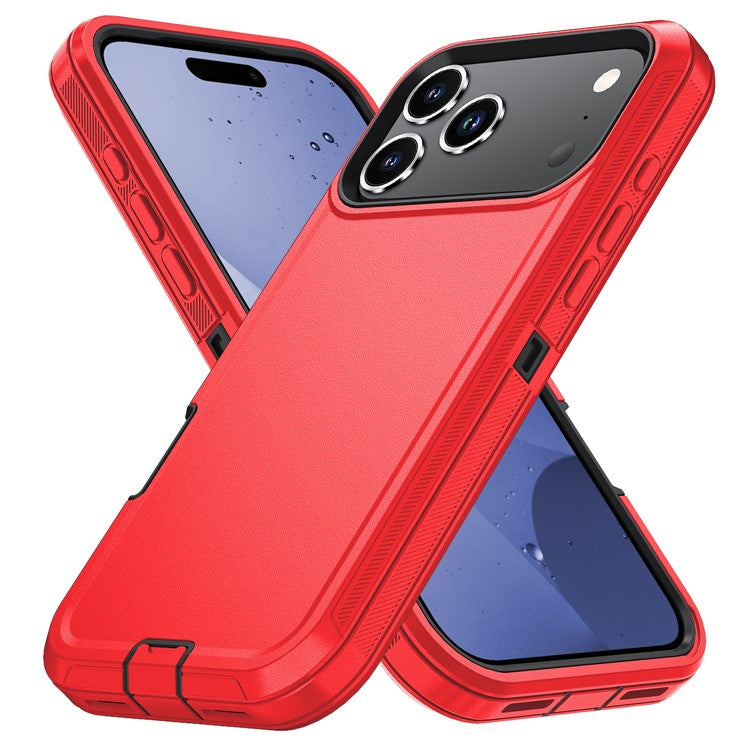 For iPhone 17 Pro Rugged Case PC + TPU Cell Phone Cover with Back Clip Kickstand - Red  /  Black