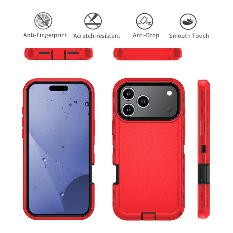 For iPhone 17 Pro Rugged Case PC + TPU Cell Phone Cover with Back Clip Kickstand - Red  /  Black