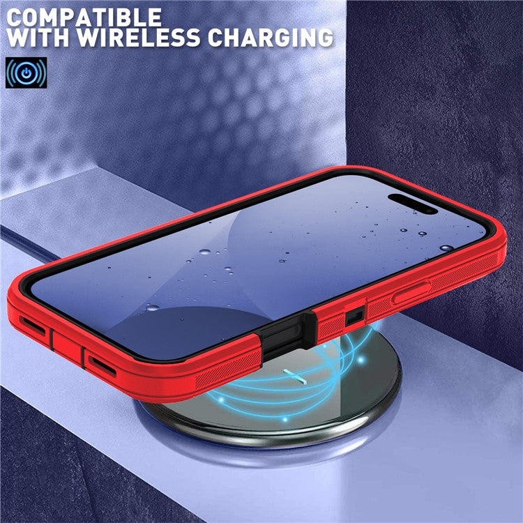 For iPhone 17 Pro Rugged Case PC + TPU Cell Phone Cover with Back Clip Kickstand - Red  /  Black