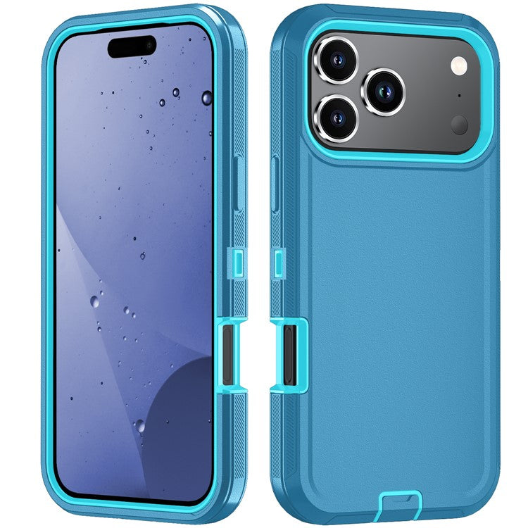 For iPhone 17 Pro Rugged Case PC + TPU Cell Phone Cover with Back Clip Kickstand - Lake Blue