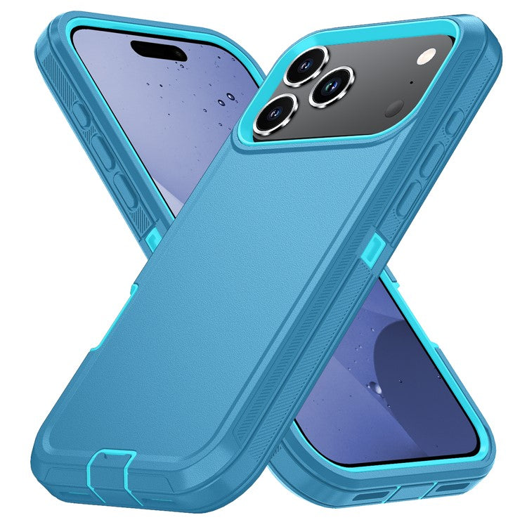 For iPhone 17 Pro Rugged Case PC + TPU Cell Phone Cover with Back Clip Kickstand - Lake Blue